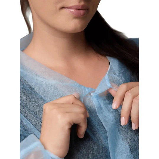 Халат на липучках, (20 гр), рXXL ,голубой, (5 шт/упак)