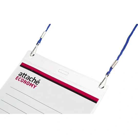 Бейдж Attache Economy 108x126 150мкм,шнур.2заж 45см син,вклад.90x120 5шт/уп
