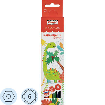 Карандаши цветные 6 цветов Комус Класс ColorPics, шестигранные