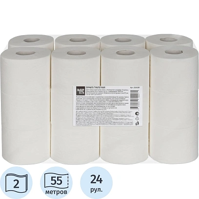 Бумага туалетная Выбор есть 2сл 55м белая 100% целлюлоза 24рул/уп