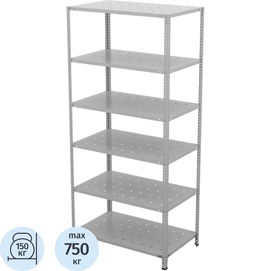 Стеллаж металлический ГТС_ТС Лайт, 2200x1000x500, Полки: 6 шт. метал. перф