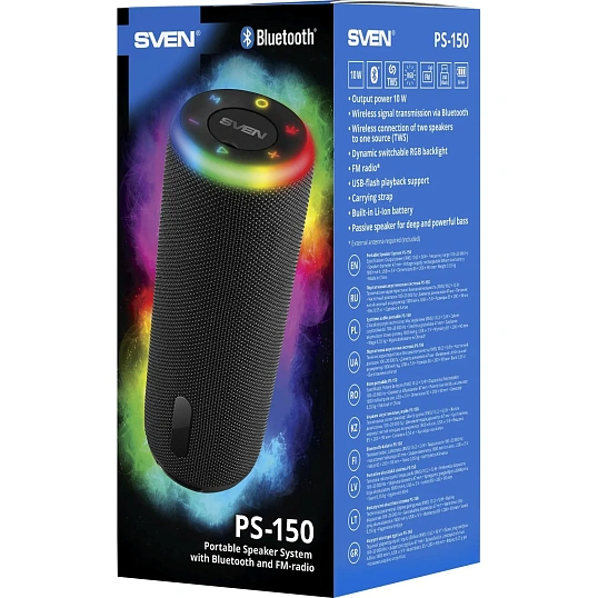 Акустическая система SVEN PS-150,чер,2.0,2x5Вт(RMS),TWS,BT,FM,USB,встр акк