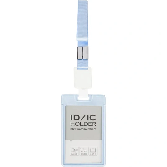Бейдж Deli 64803 вертик.,с держат.,вкладыш:89x54мм,влагозащ.,голубой,блист