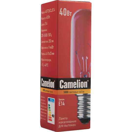 Лампа накаливания Camelion MIC 40/T25/CL/E14 40Вт Е14 для вытяжек (12984)