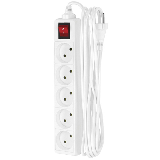 Удлинитель сетевой ФОТОН 10-55S, 5м, 5 розеток, 10А, с выкл., Белый