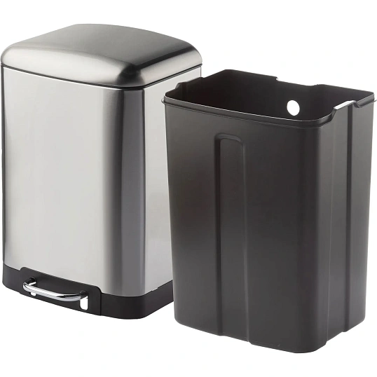 Ведро мусорное с педалью и доводчиком Luscan 12л,матов., прямоуг,нерж сталь