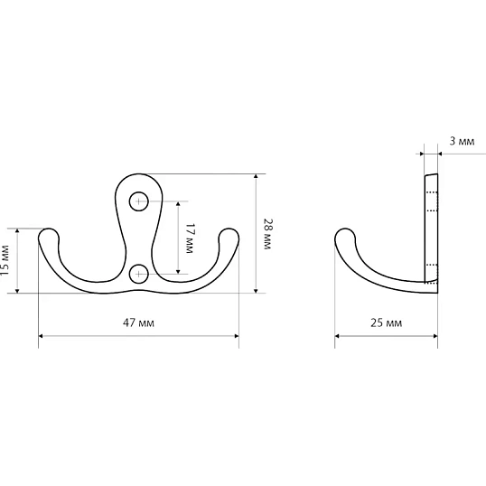 Вешалка настенная УЗК_Крючок трехрожковый СТАНДАРТ 002 BL (15437)мат.черный