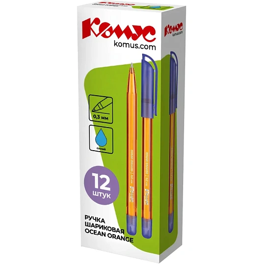 Ручка шариковая неавтомат. Комус Ocean Orange,масл,син,0,3мм,орнж.к,Россия