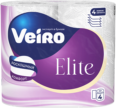 Бумага туалетная Veiro Elite бел перв цел 15м 4сл 4рул/уп