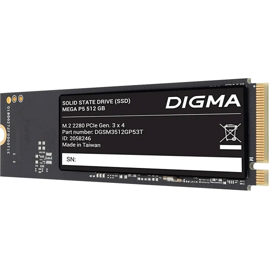 SSD накопитель Digma PCIe 3.0 x4 512GB DGSM3512GP53T Mega P5 M.2 2280