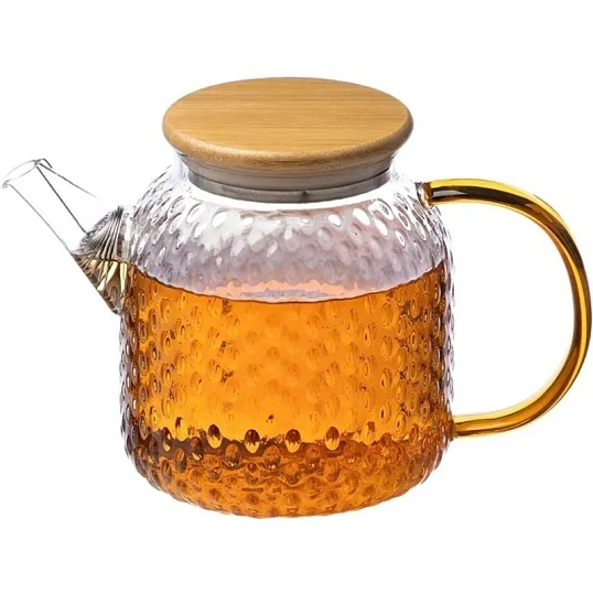 Чайник заварочный AROMA, объем 1л,из боросилик стекла,с крышк бамбук,105040