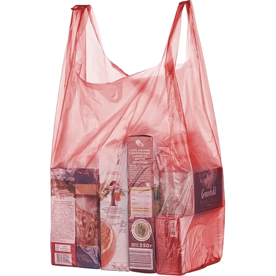 Пакет-майка ПНД 35+20х65 15мкм 100шт./уп. цветн.