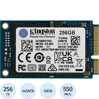 SSD накопитель Kingston KC600, 256GB, mSATA, SATA(SKC600MS/256G)