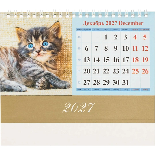 Календарь-домик настольный 2027 Котята 1спир 200х140  0927007