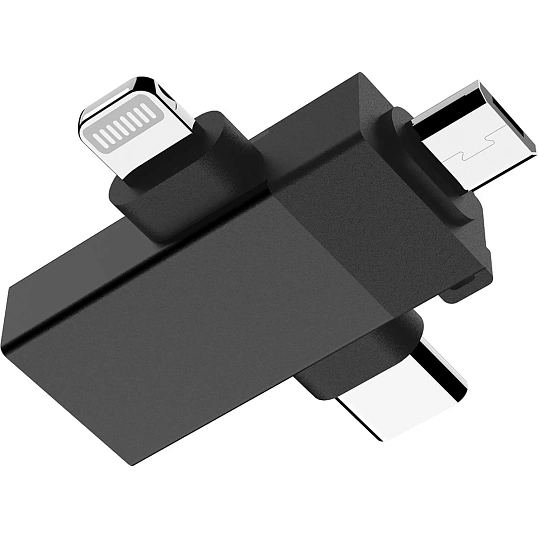 Адаптер PERO AD14 OTG LIGHTNING+USB-C+MICRO-USB TO USB 3.0, черный