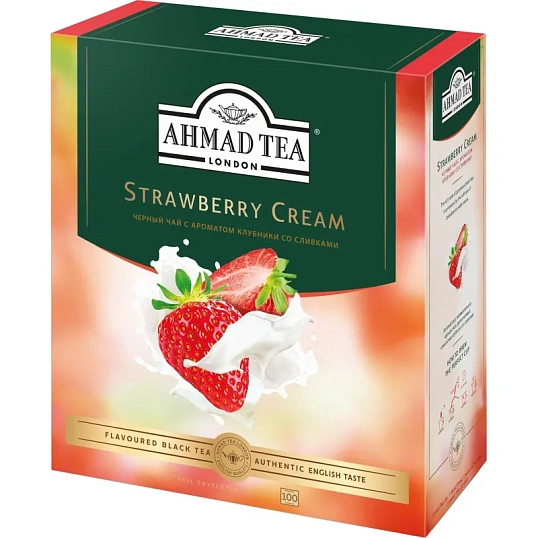 Чай Ahmad Tea Строуберри Крим, черный, пакетики в конвертах, 100x1,5г/уп