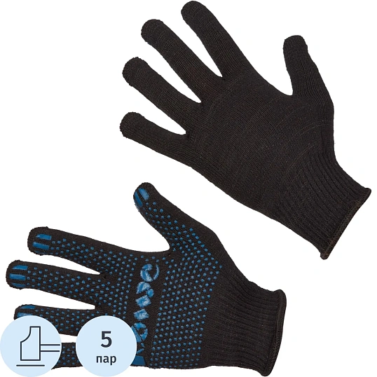 Перчатки защитные трикотажн КОМУС ПВХ Точка 5нит52г10кл черн р.10 (5пар/уп)