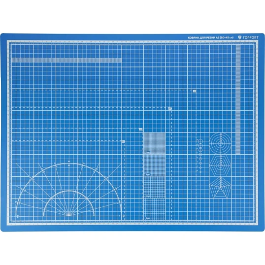 Коврик для резки TOPFORT 5ти-слойный А2 (60х45см),2х-сторонний,синий