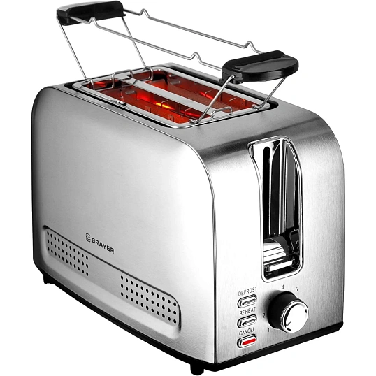 Тостер BRAYER 2110BR,850Вт,7реж,автодогр,размор,,автоотключ,2тост,съем.подд