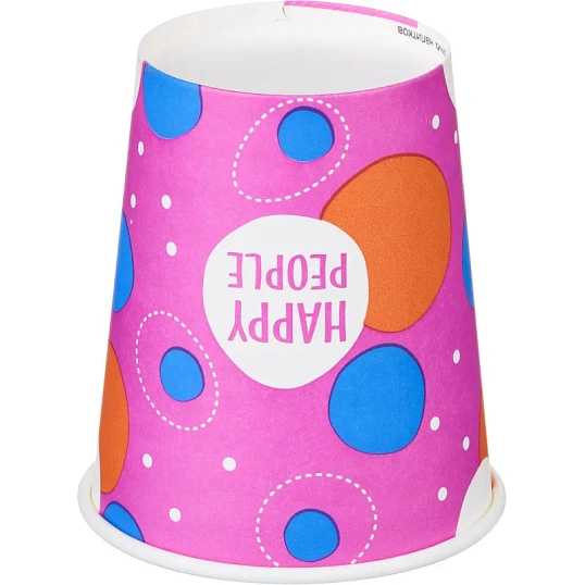 Стакан одноразовый бум односл. 250 мл d-80мм Happy People МИКС  50шт/уп