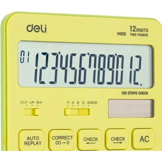 Калькулятор настольный ПОЛНОРАЗМ. Deli EM01551, 12-р,дв.пит,175х108мм, желт