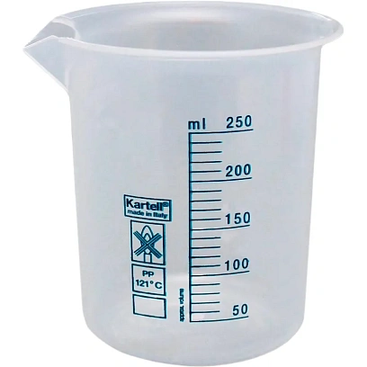 Мерный стакан  250 мл ПП 16 шт/уп, автоклав. +121С, Kartell 11000821