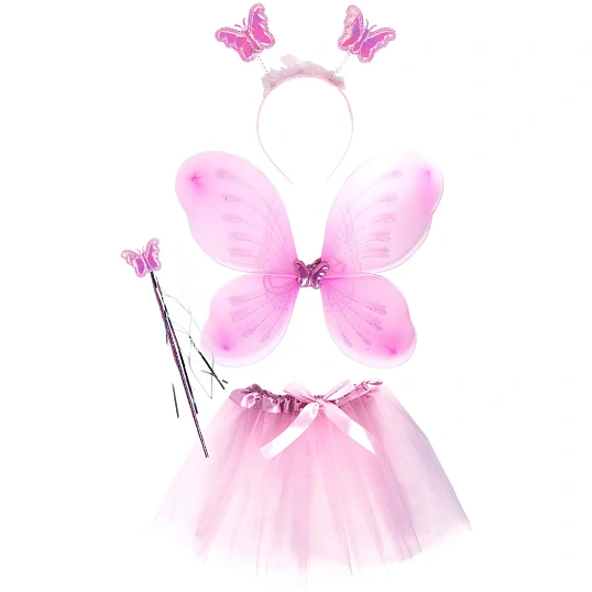 Набор маскарадный крылья,украшен на голову,волш.палочка,юбка РОЗОВЫЙ 86554