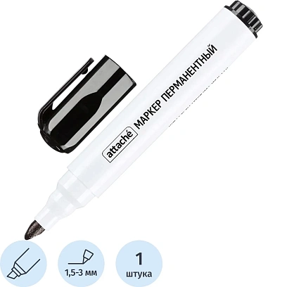 Маркер перманентный ATTACHE черный 1,5-3мм, скошенный наконечник