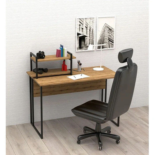 Полка TI_настен/настоль Комус Онега-7 290х580 мет чер/ЛДСП дуб вотан