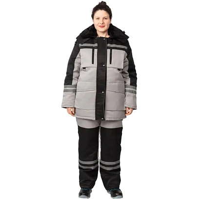 Костюм рабочий зимний жен з03-КПК сер/черн  48-50/158-164