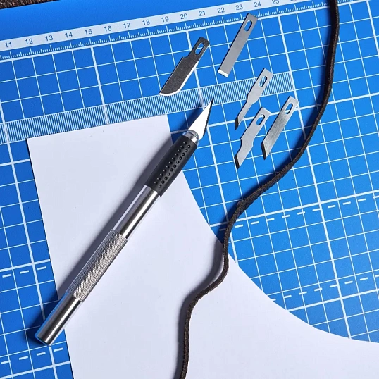 Нож макетный TOPFORT Набор 7поз.:нож мет.+TPR + 6лезв.разн.тип,пласт.бокс