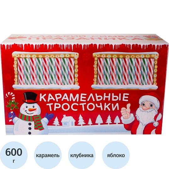 Карамель Карамельные Тросточки новогодний дисплей 600г (шоу-бокс, 40штx15г)