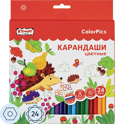Карандаши цветные 24 цвета  Комус Класс ColorPics, шестигранные