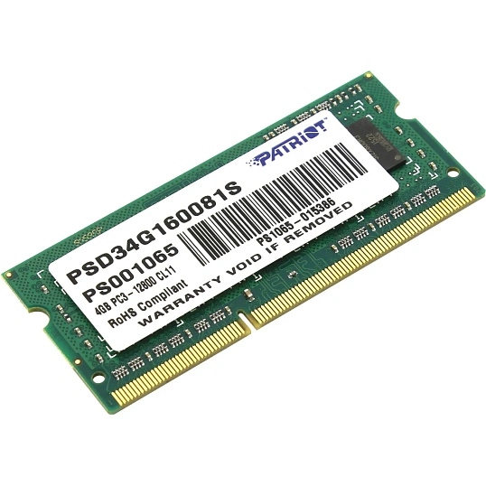 Модуль памяти PATRIOT 4GB DDR3 SO-DIMM CL11 1600Мгц (PSD34G160081S)