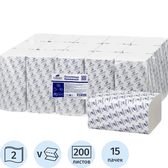 Полотенца бумажные д/дисп. Luscan Professional Vслож 2сл белцел200л15пач/уп