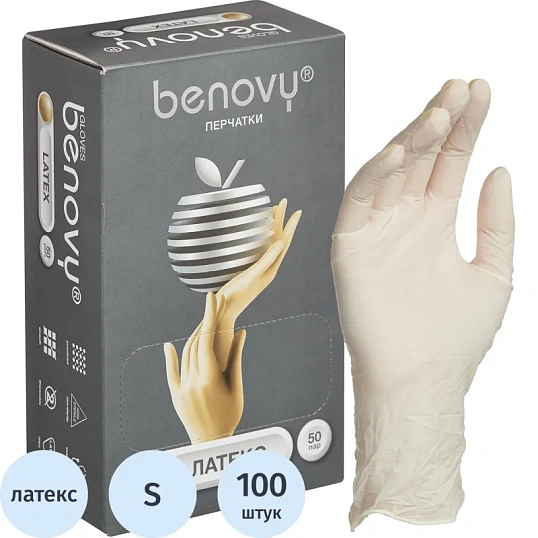Перчатки латекс., нестер, с пудрой, Benovy (S) 50 пар/уп