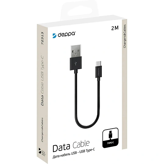 Кабель Deppa (72313)USB-A - USB-C, черный USB 2.0, 2.4A, 2м