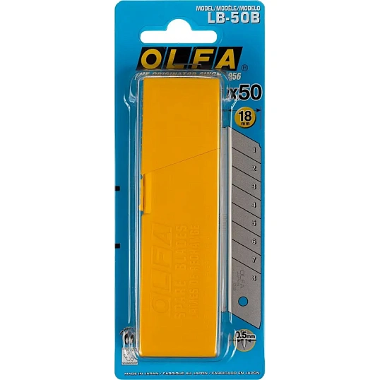 Лезвие OLFA сегментированное 18 мм 8 сегментов, в боксе 50 шт/уп (OL-LB-50)