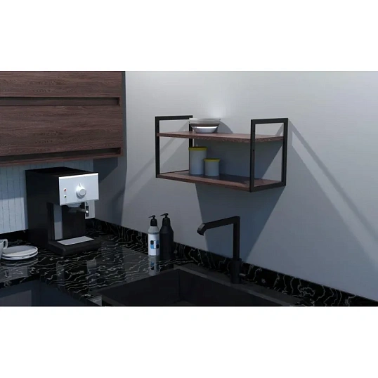 Полка TI_настен/настоль Комус Онега-6 250х600 мет чер/ЛДСП ясень анкор тем