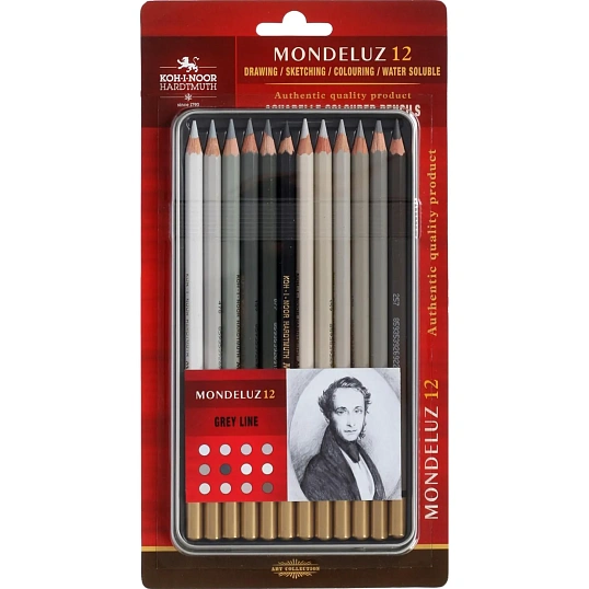 Карандаши акварельные MONDELUZ серые 12цв/наб мет.кор 3722012010BL
