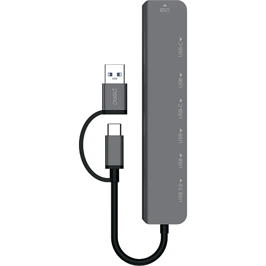 Разветвитель USB PERO MH07 USB-С/A TO SD+TF+3.5MM+USB-C+USB 3.0+3USB2.0,сер