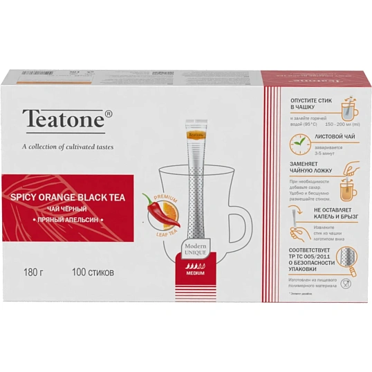 Чай чёрный с апельсином и перцем 'Пряный апельсин', TEATONE, 100штx 1,8г