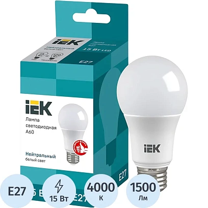 Лампа светодиодная Eco 15Вт A60 груш. 4000К E27 IEK LLE-A60-15-230-40-E27