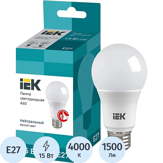 Лампа светодиодная Eco 15Вт A60 груш. 4000К E27 IEK LLE-A60-15-230-40-E27