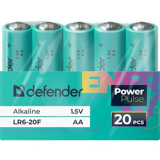 Батарейка DEFENDER алкалиновая LR6-20F AA, бокс 20шт/уп PowerPulse