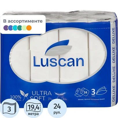 Бумага туалетная Luscan Deluxe 3сл бел цел 19,37м 155л 24рул/уп