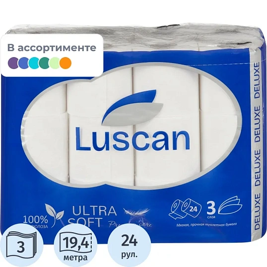 Бумага туалетная Luscan Deluxe 3сл бел цел 19,37м 155л 24рул/уп
