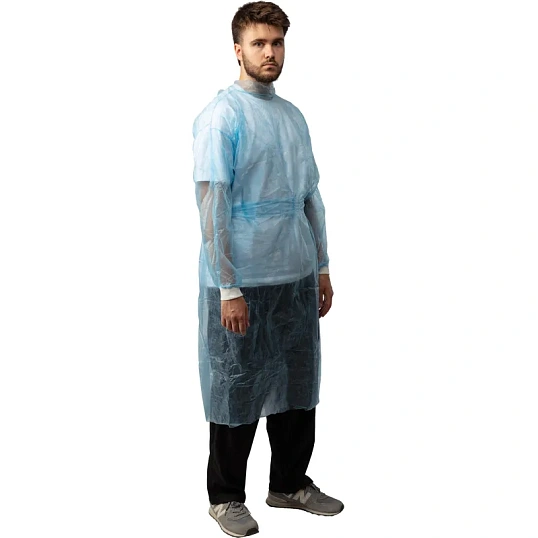 Халат н/с , на завязк, рук.манж, дл.140см, XL, пл 25, голуб, 10 шт/уп