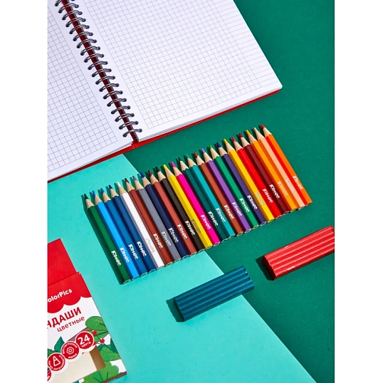 Карандаши цветные 24 цв/наб 6-гран №1School/Комус Класс ColorPics кртк,88мм
