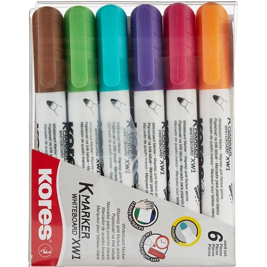 Набор маркеров для белых досок KORES 3мм 6шт/уп 20802